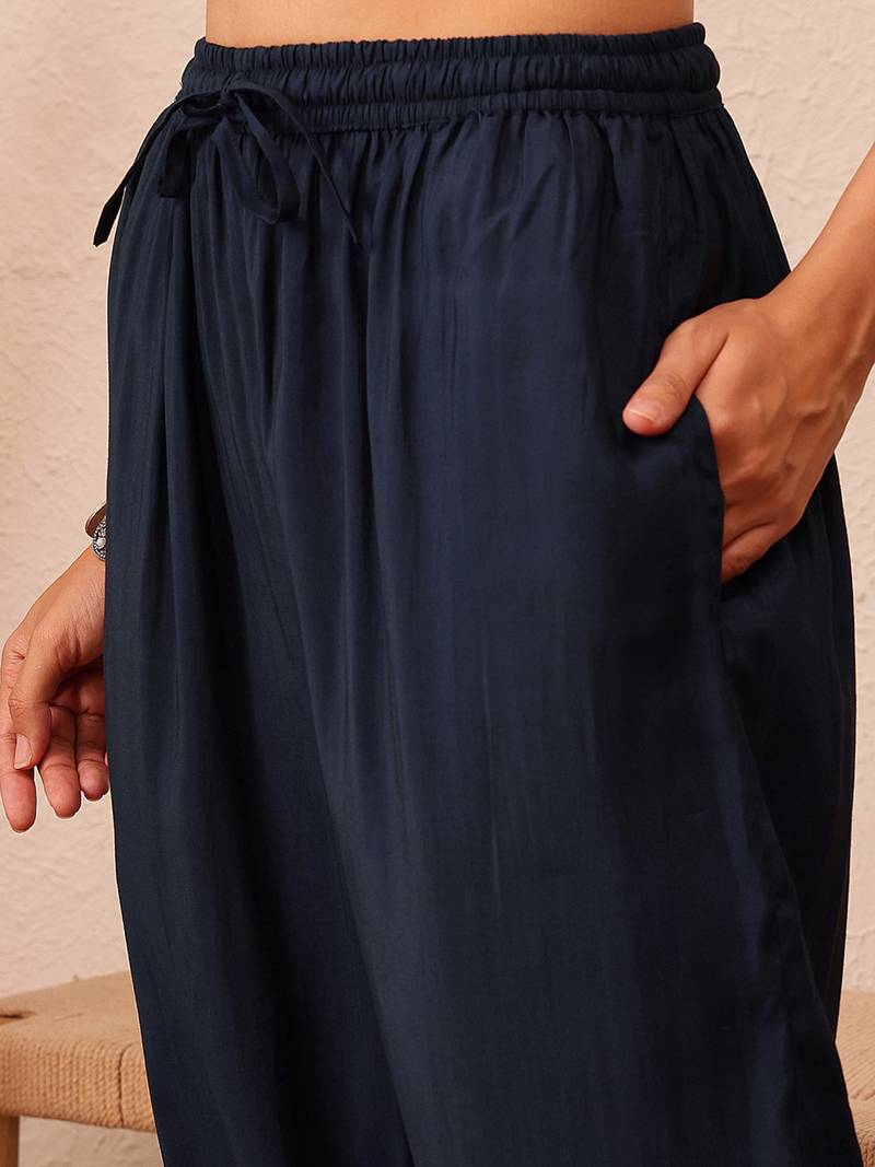 Hand embroidered navy blue cotton lucknowi chikankari co-ord set