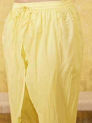 Hand embroidered yellow cotton lucknowi chikankari flared kurti with dhoti set 8