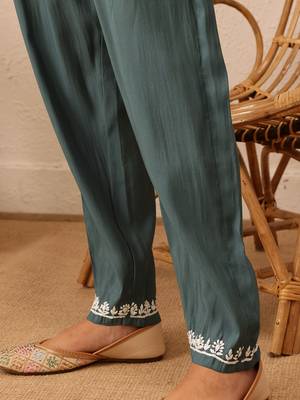 Hand embroidered slate grey cotton lucknowi chikankari co-ord set 7
