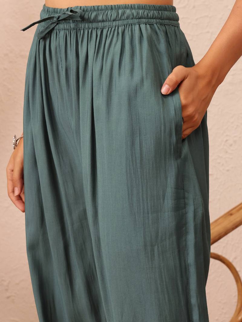 Hand embroidered slate grey cotton lucknowi chikankari co-ord set