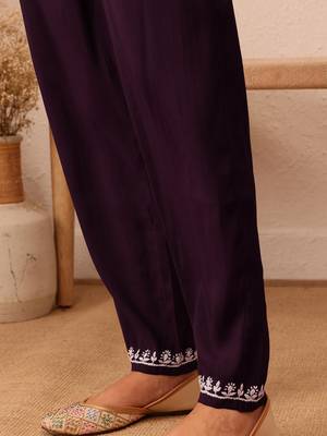 Hand embroidered wine cotton lucknowi chikankari co-ord set 7