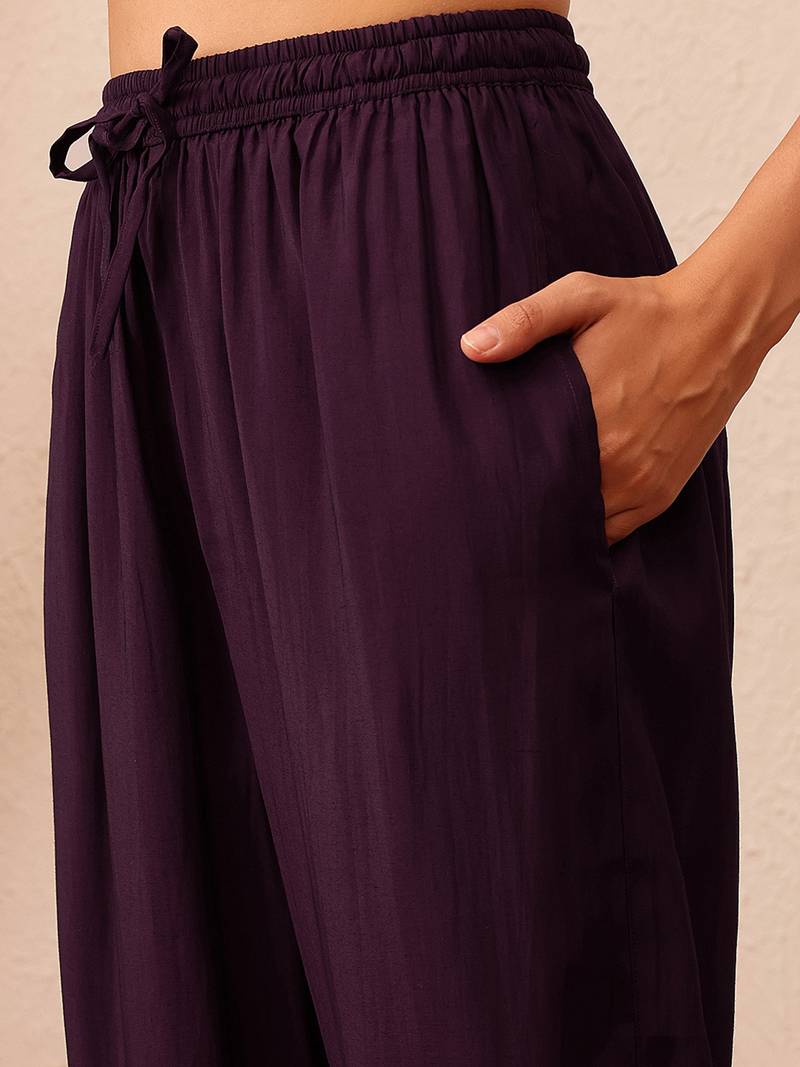 Hand embroidered wine cotton lucknowi chikankari co-ord set