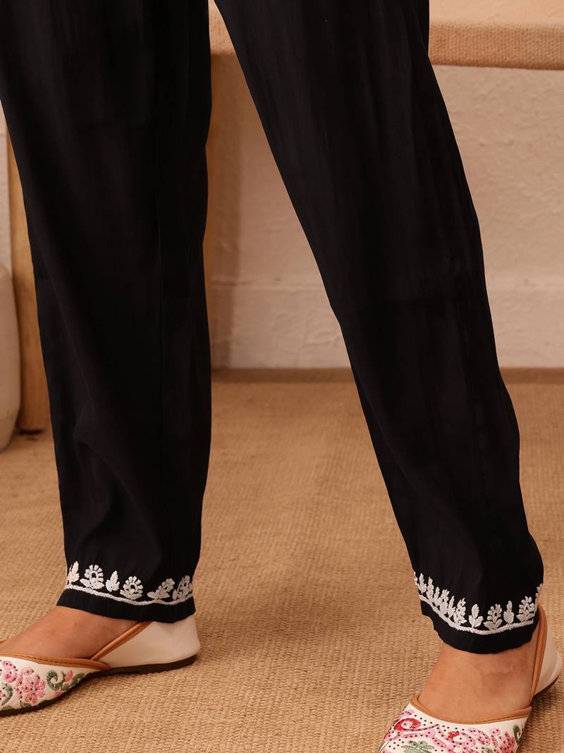 Hand embroidered black cotton lucknowi chikankari co-ord set