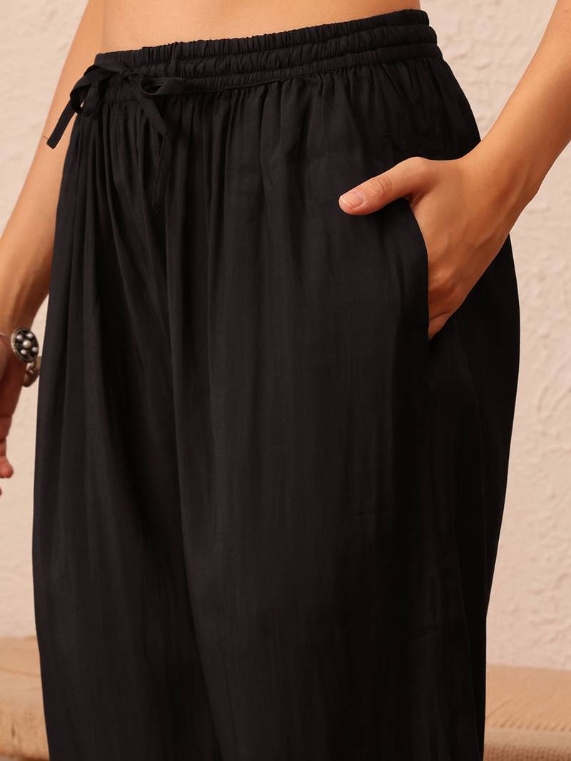 Hand embroidered black cotton lucknowi chikankari co-ord set