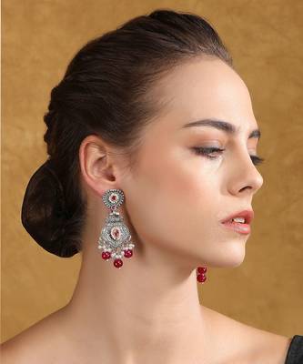 Kundan stone studded & beaded drop earrings 1