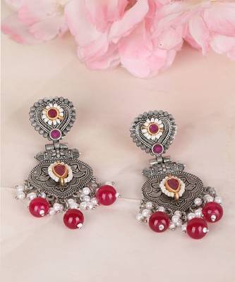 Kundan stone studded & beaded drop earrings 2
