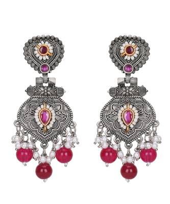Kundan stone studded & beaded drop earrings 3