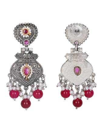 Kundan stone studded & beaded drop earrings 4