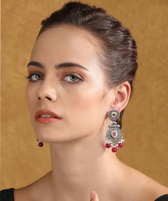 Kundan stone studded & beaded drop earrings 5