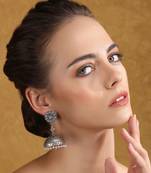 Stone-studded & beaded drop jhumka earrings