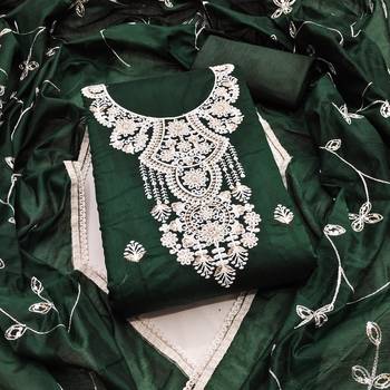 Women's green heavy thread chanderi cotton dress material 1