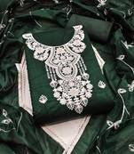 Women's green heavy thread chanderi cotton dress material