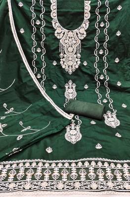 Women's green heavy thread chanderi cotton dress material 2