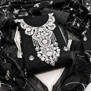 Women's black heavy thread chanderi cotton dress material 1