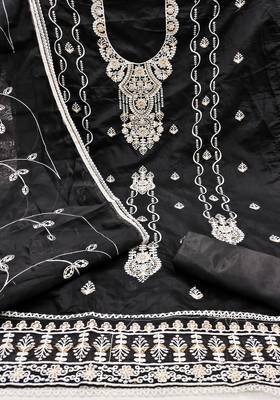 Women's black heavy thread chanderi cotton dress material 2