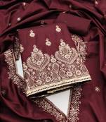 Women's wine heavy thread zari embrodiery jalpari cotton dress material