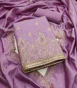 Women's purple unstitched heavy thread zari embrodiery jalpari cotton dress material 