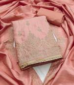 Women's peach unstitched heavy thread zari embrodiery jalpari cotton dress material 