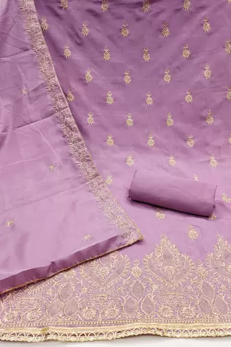 Women's purple heavy thread zari embrodiery jalpari cotton dress material