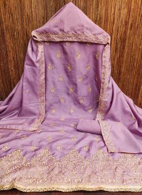 Women's purple heavy thread zari embrodiery jalpari cotton dress material 3