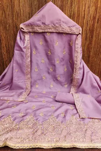 Women's purple heavy thread zari embrodiery jalpari cotton dress material