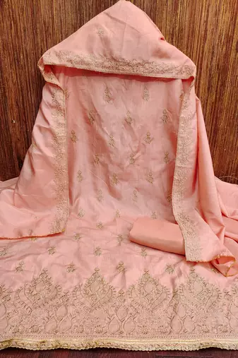 Women's peach heavy thread zari embrodiery jalpari cotton dress material