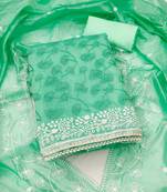 Women's sea green unstitched heavy thread embrodiery chanderi silk dress material 