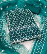 Women's teal blue heavy thread embrodiery organza dress material