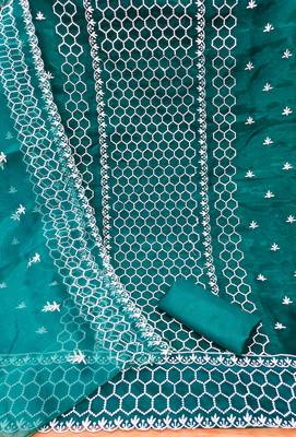 Women's teal blue heavy thread embrodiery organza dress material 2