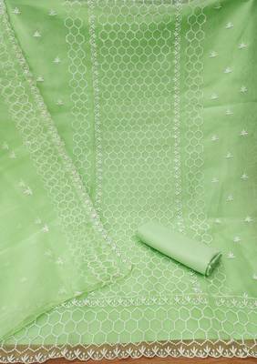 Women's green heavy thread embrodiery organza dress material 2