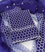 Women's blue unstitched heavy thread embrodiery organza dress material 