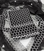 Women's black unstitched heavy thread embrodiery organza dress material 