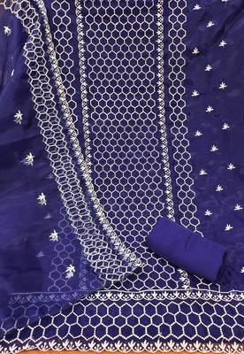 Women's blue heavy thread embrodiery organza dress material 2