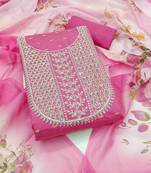 Women's pink unstitched fancy weaving work with heavy neck embrodiery chanderi cotton dress material (in2007pnk)