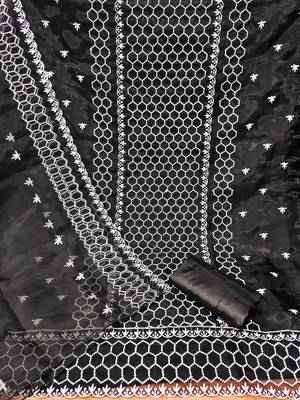 Women's black heavy thread embrodiery organza dress material 2