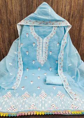 Women's sky blue embrodiered work with 3