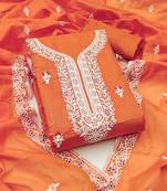 Women's orange designer multi thread embrodiered work dupatta material