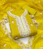 Women's light green unstitched multi thread embrodiered work cotton dress material 