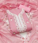 Women's baby pink unstitched multi thread embrodiered work cotton dress material 