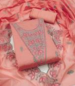 Women's peach heavy multi thread embrodiery chanderi cotton dress material
