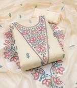 Women's cream heavy multi thread embrodiery chanderi cotton dress material