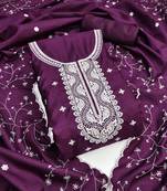 Women's purple sequence embroidery jalpari cotton dress material