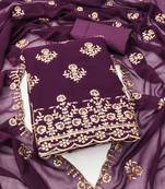 Women's wine unstitched heavy sequence zari embrodiery georgette dress material 