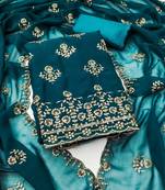Women's teal blue unstitched heavy sequence zari embrodiery georgette dress material 