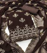 Women's brown unstitched heavy sequence zari embrodiery georgette dress material 