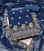 Women's teal blue unstitched heavy sequence zari embrodiery georgette dress material 