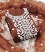 Women's rust unstitched heavy thread embrodiery organza dress material 