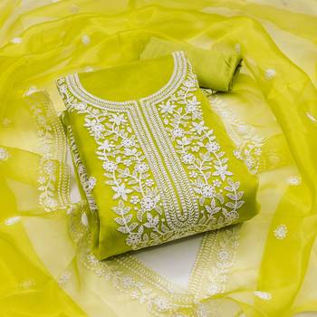 Women's light green heavy thread embrodiery organza dress material 1