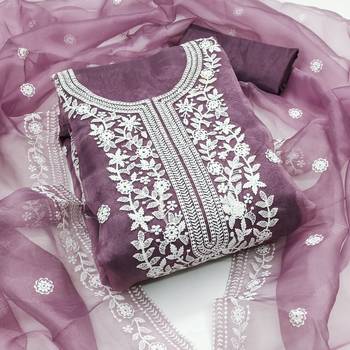 Women's levender heavy thread embrodiery organza dress material 1