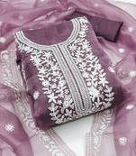 Women's levender unstitched heavy thread embrodiery organza dress material 